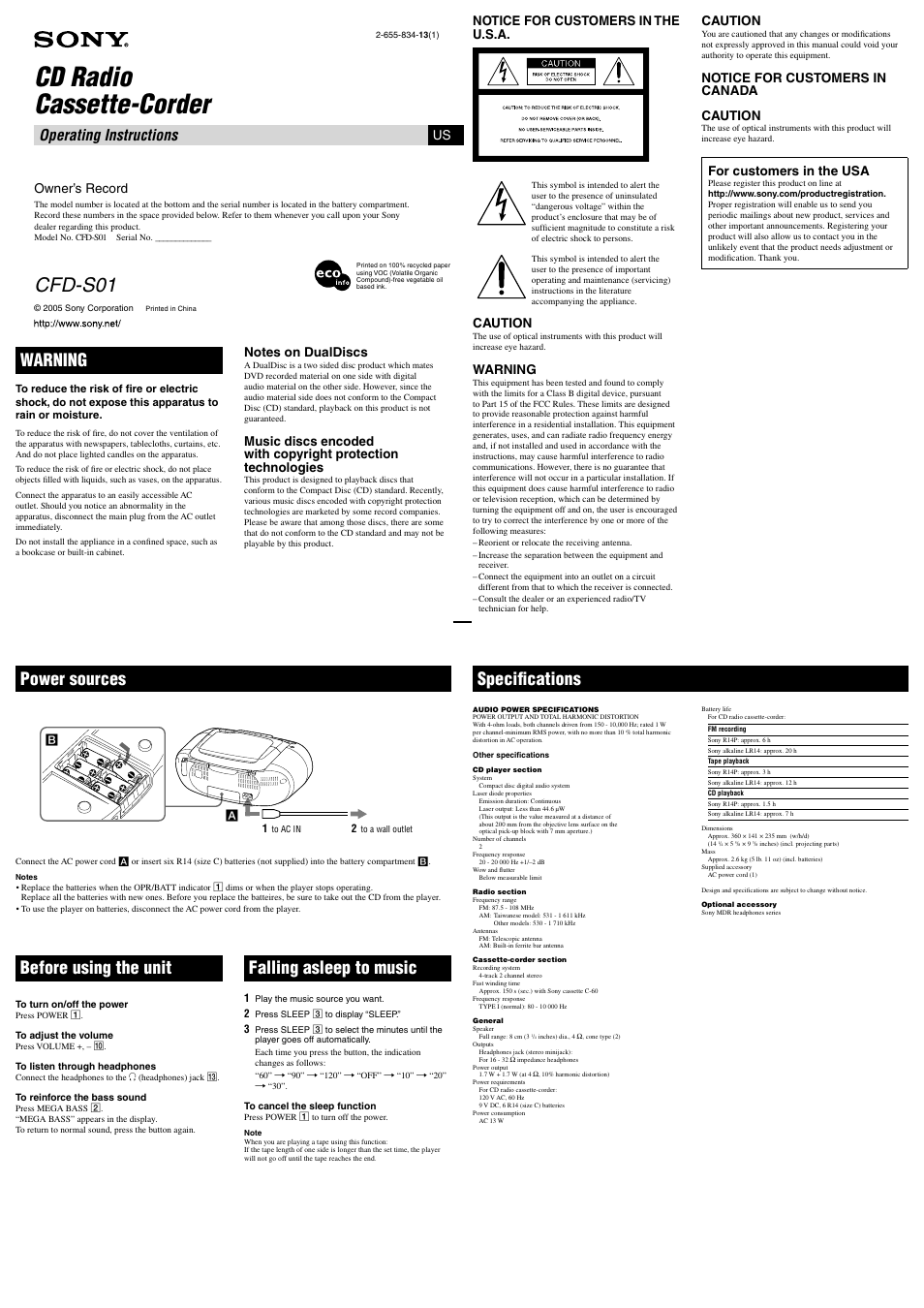 Sony CFDS01 User Manual | 2 pages