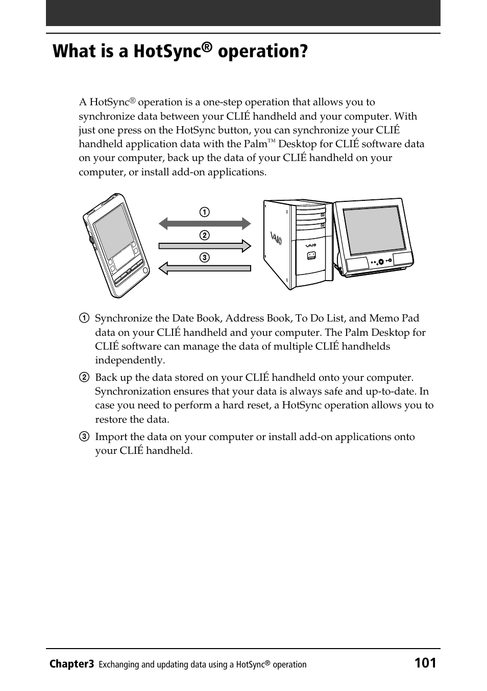 What is a hotsync® operation, What is a hotsync, Operation | Sony PEG-T415G User Manual | Page 101 / 220