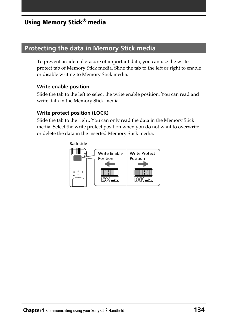 Protecting the data in memory stick media | Sony PEG-T415G User Manual | Page 134 / 220