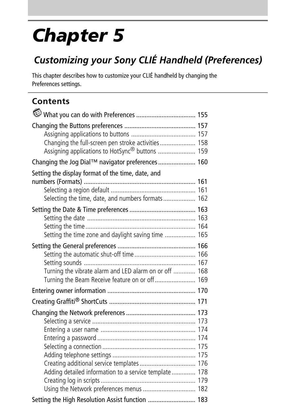 Chapter 5, Customizing your sony clié handheld (preferences) | Sony PEG-T415G User Manual | Page 154 / 220