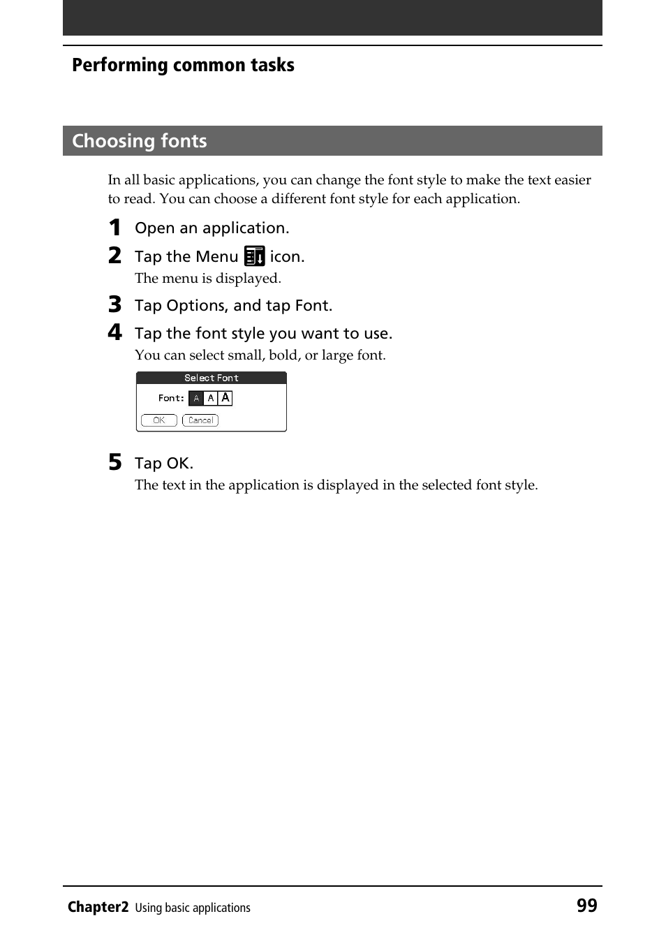Choosing fonts | Sony PEG-T415G User Manual | Page 99 / 220