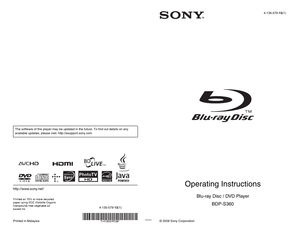Sony BDPS360 User Manual | 79 pages