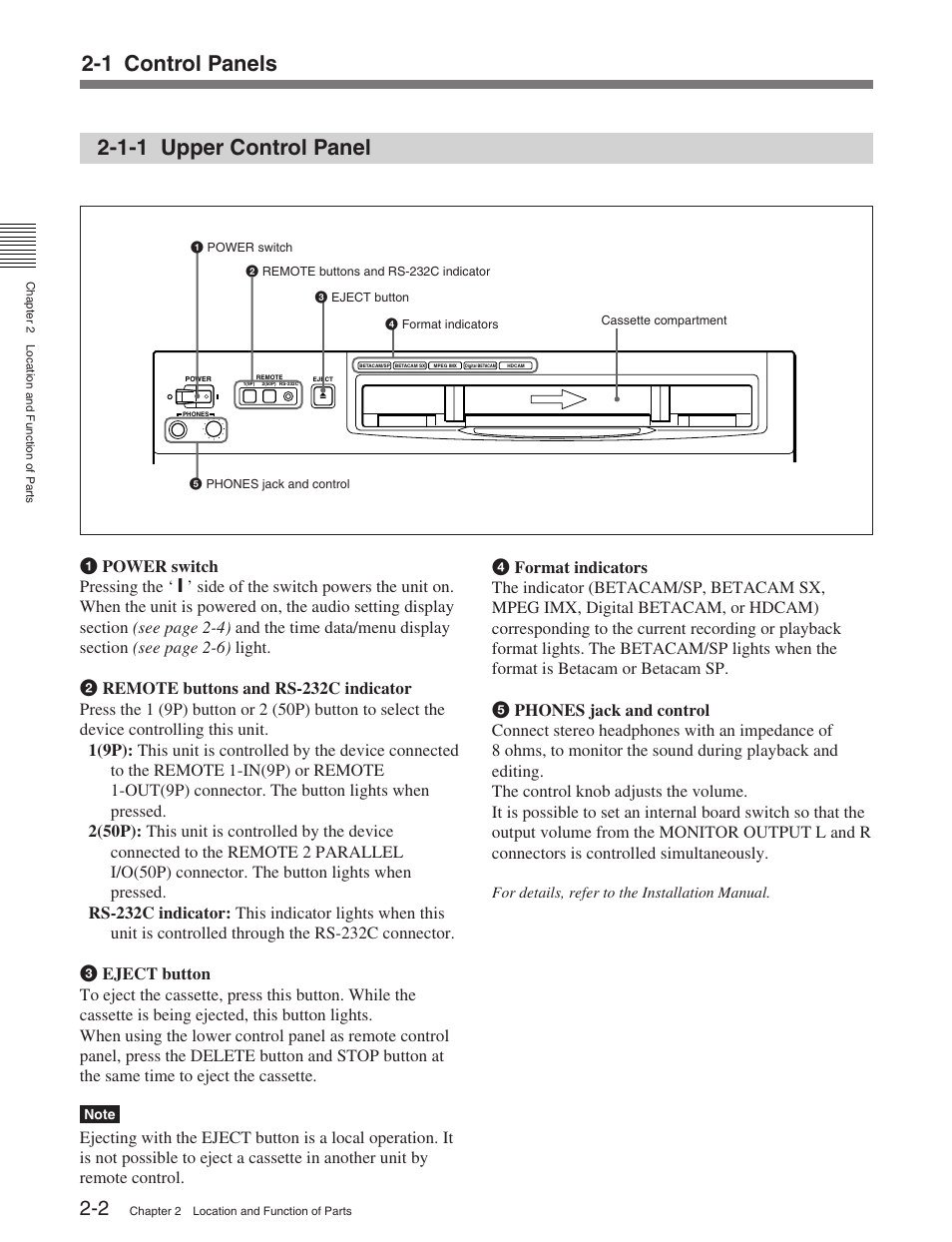 1-1 upper control panel, 1 control panels | Sony HDW-M2100 User Manual | Page 10 / 115