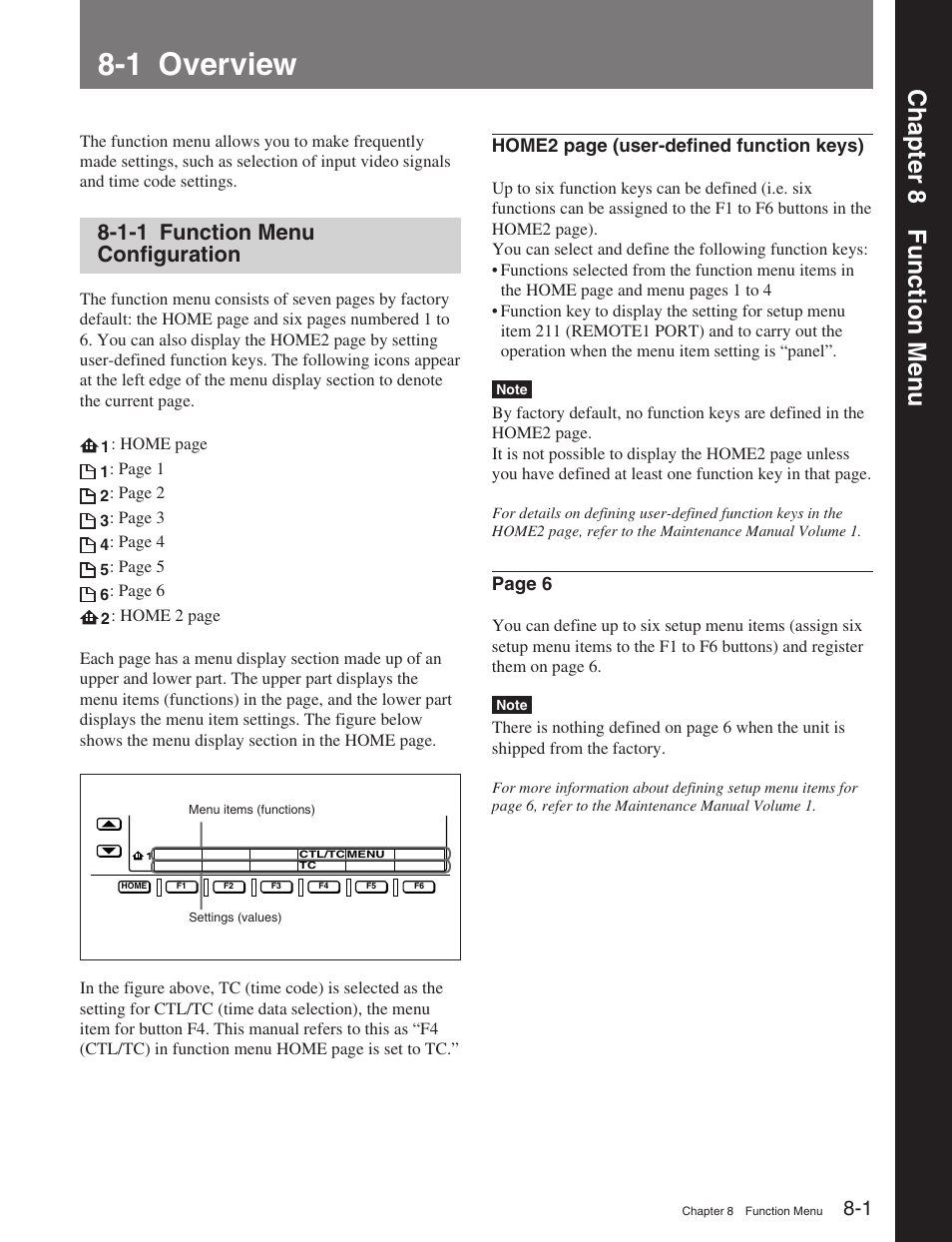 Chapter 8 function menu, 1 overview, 1-1 function menu configuration | Chapter 8 function men u | Sony HDW-M2100 User Manual | Page 65 / 115