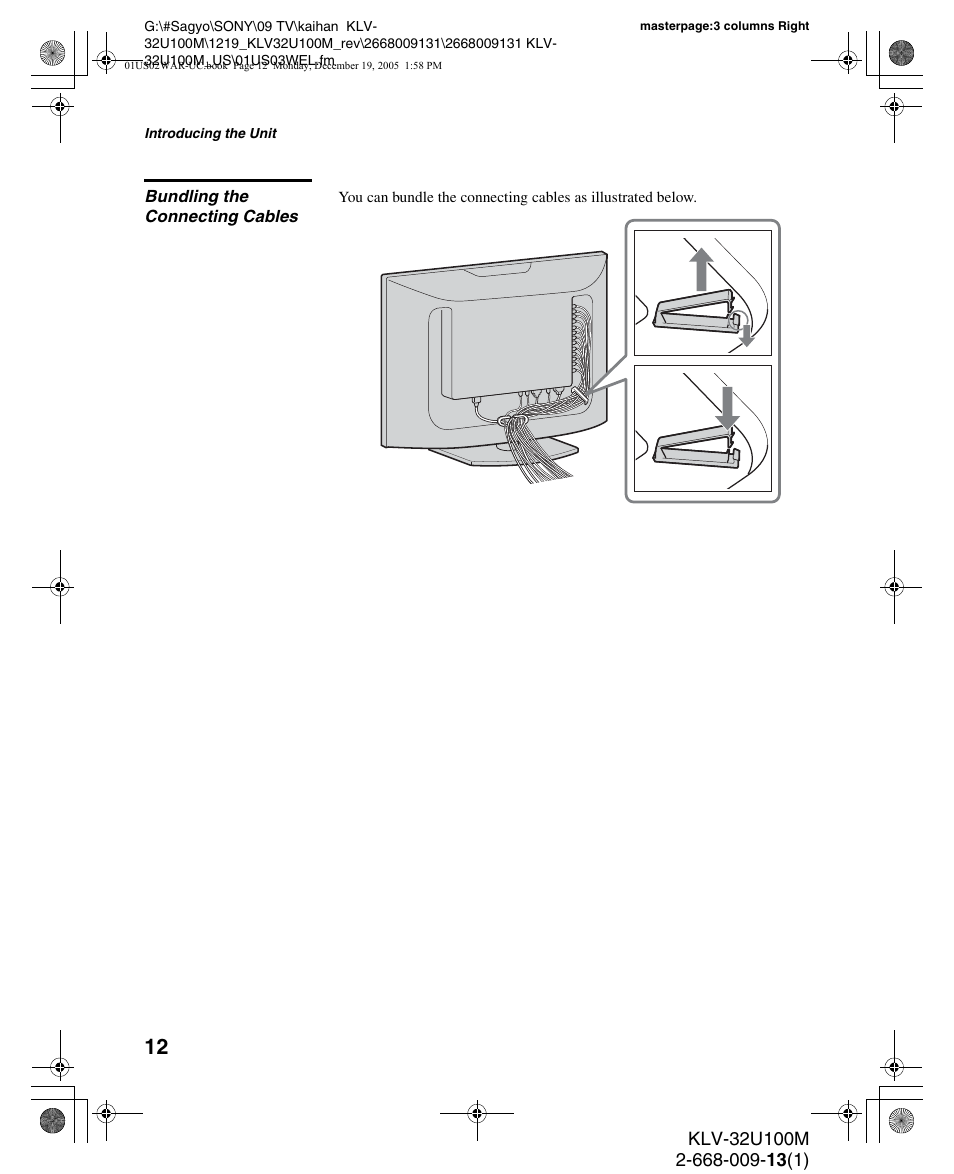 Bundling the connecting cables | Sony KLV-40U100M User Manual | Page 12 / 48