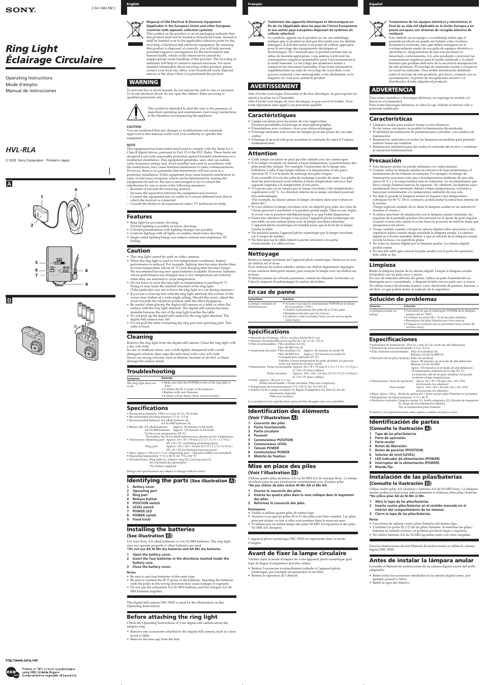 Sony HVL-RLA User Manual | 2 pages