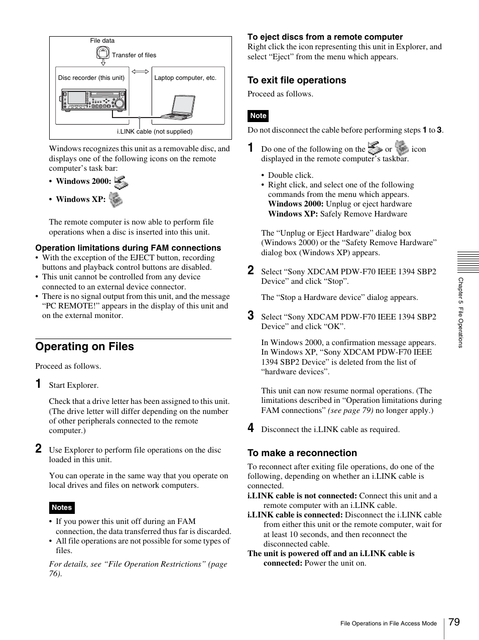 Operating on files | Sony PDW-F70 User Manual | Page 79 / 126