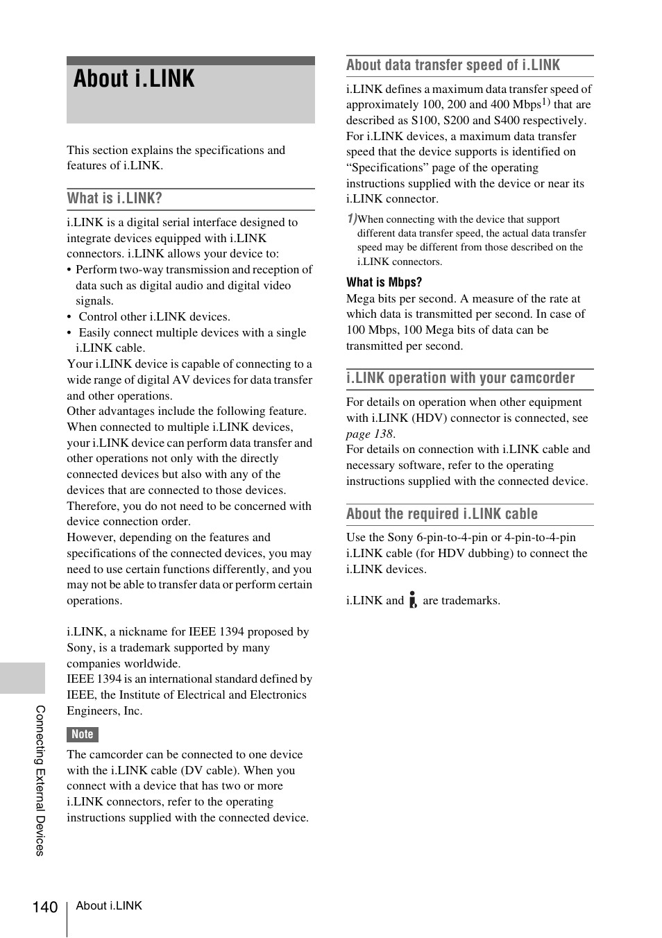 About i.link | Sony PMW-F3K User Manual | Page 140 / 164