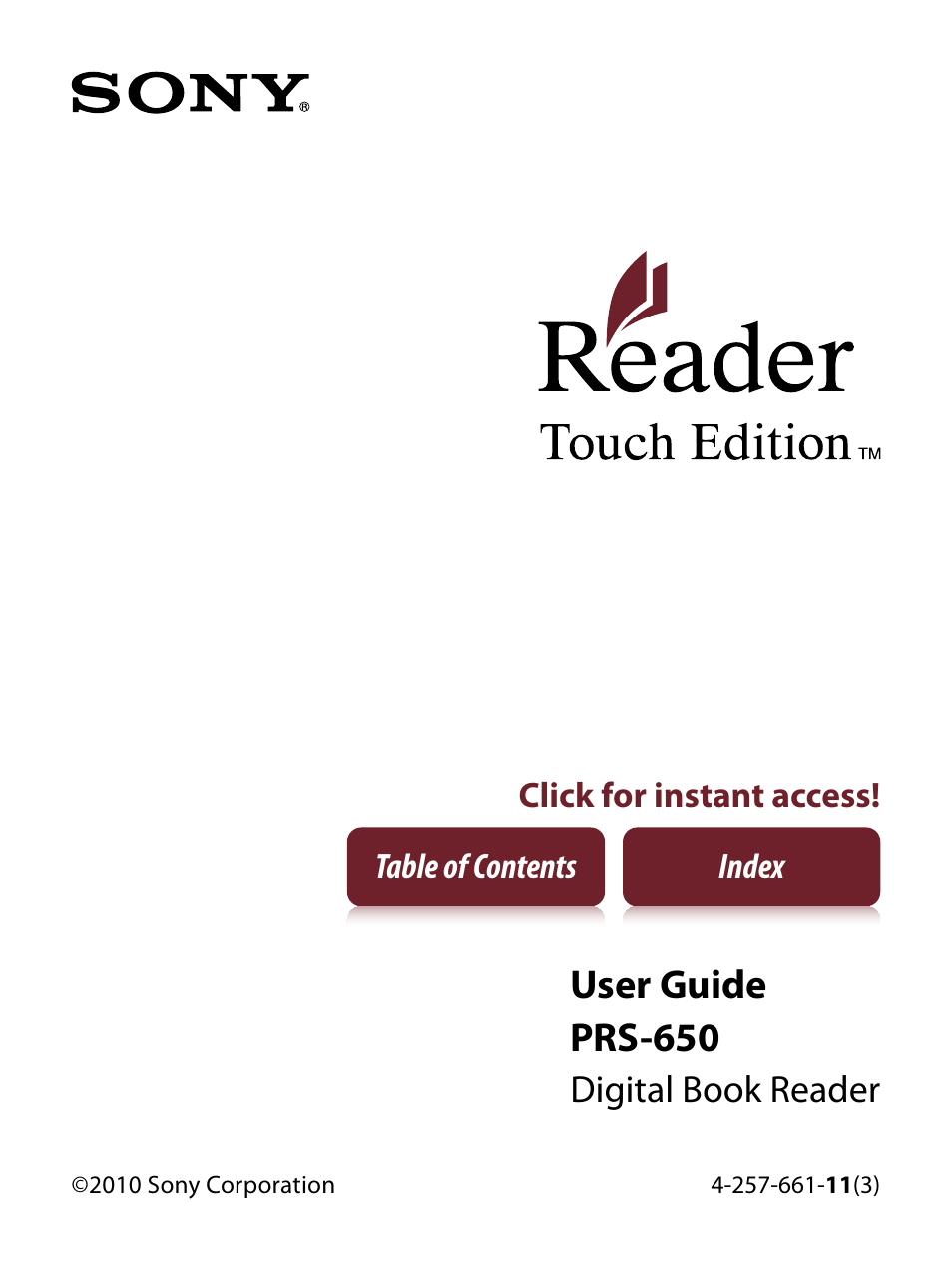 Sony READER TOUCH EDITION PRS-650 User Manual | 139 pages
