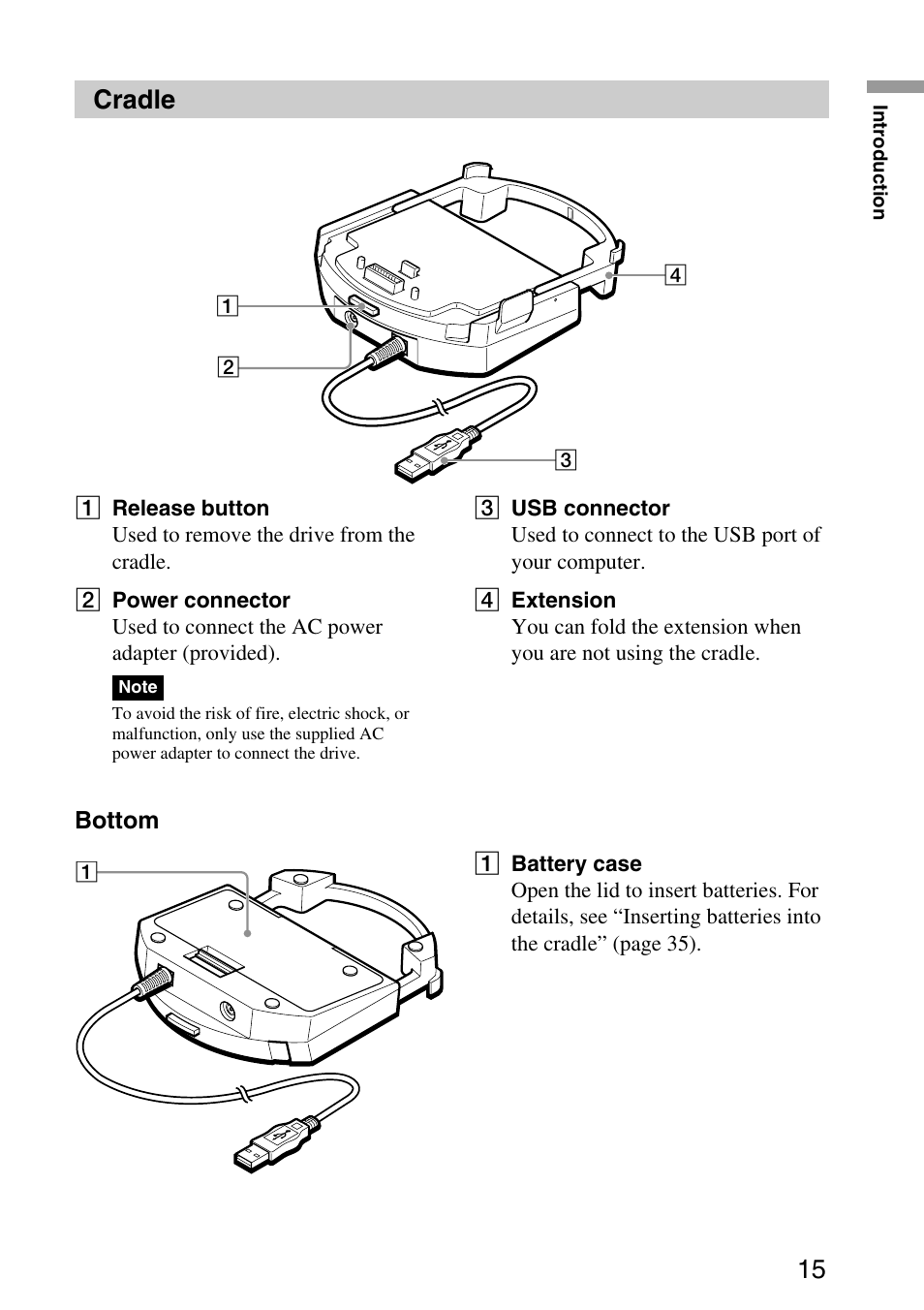 Cradle | Sony MPD-AP20U User Manual | Page 15 / 68