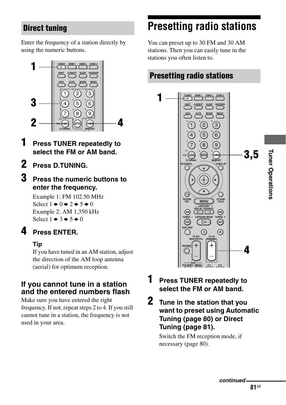 Presetting radio stations, E 81, 86 | Sony STR-DG1000 User Manual | Page 81 / 123