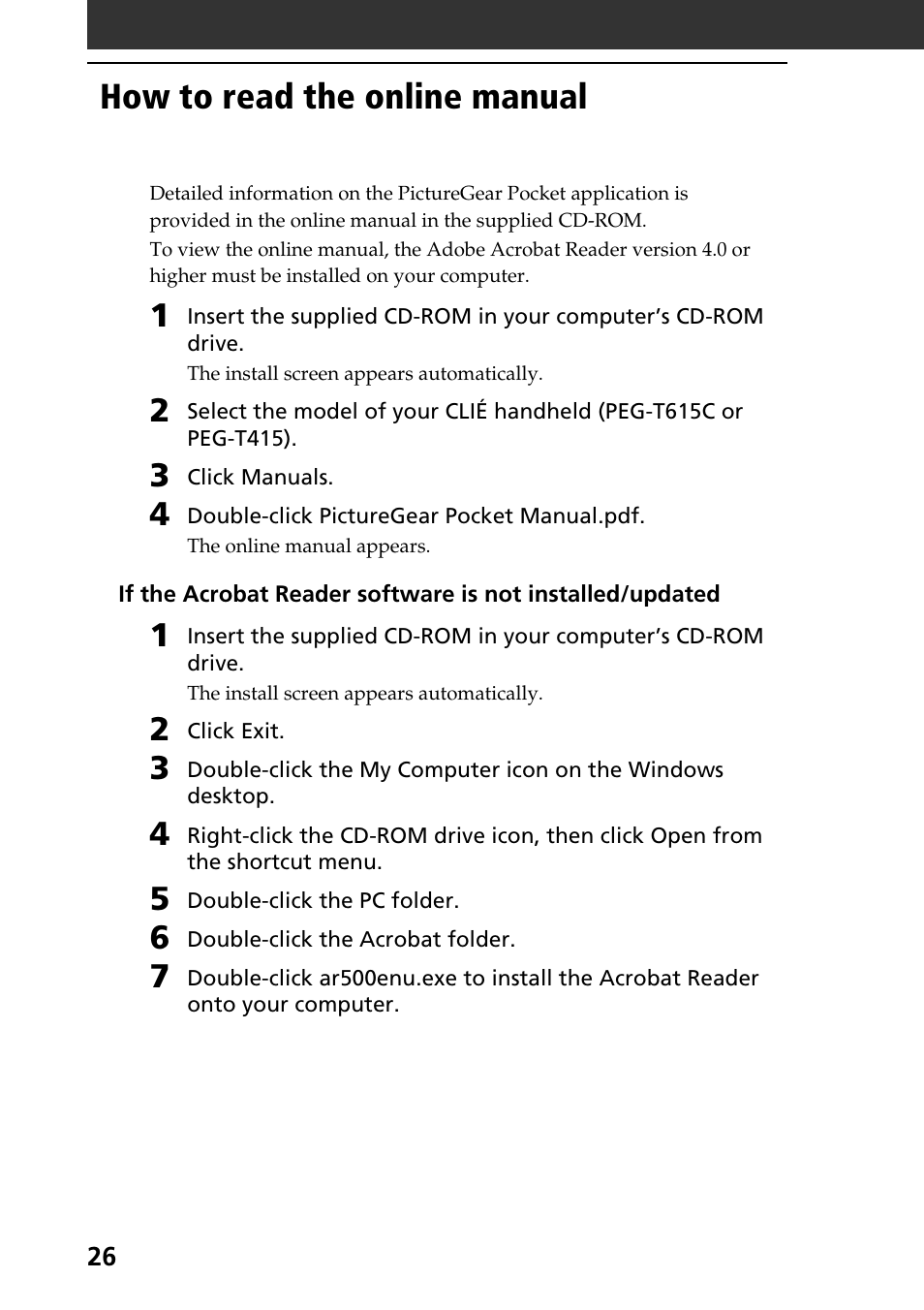 How to read the online manual | Sony PEG-T615C User Manual | Page 26 / 104