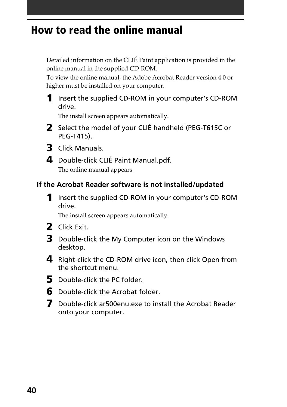 How to read the online manual | Sony PEG-T615C User Manual | Page 40 / 104