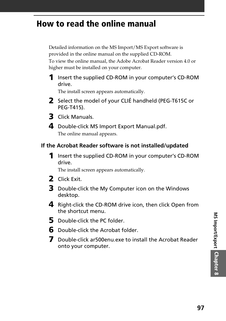 How to read the online manual | Sony PEG-T615C User Manual | Page 97 / 104