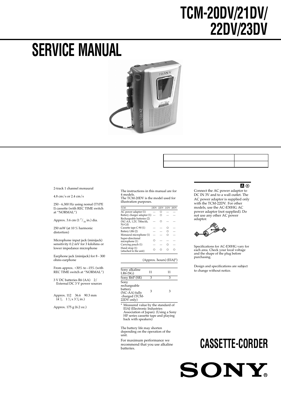 Sony TCM-23DV User Manual | 16 pages