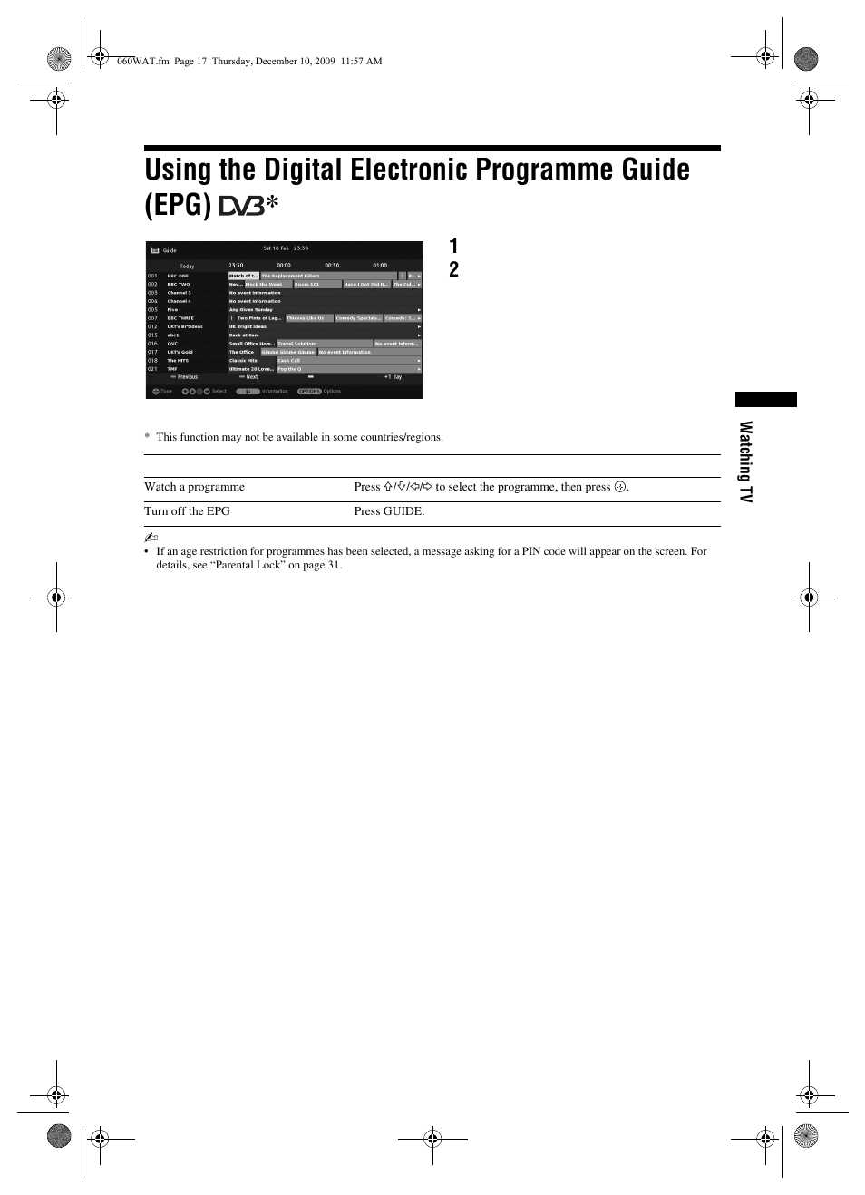 Using the digital electronic programme guide (epg) | Sony BRAVIA KDL-22EX3xx User Manual | Page 17 / 39