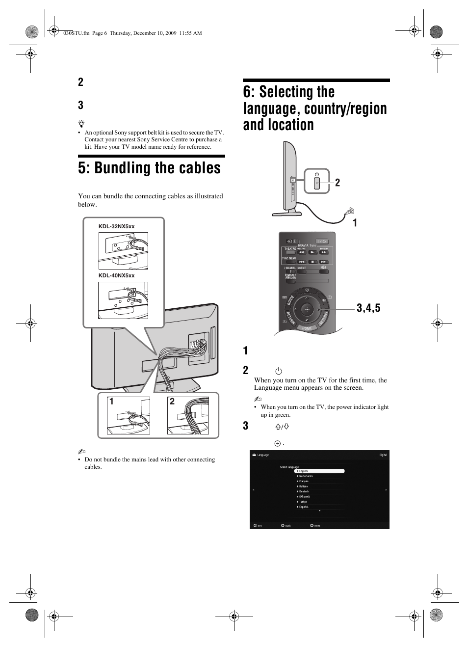 Bundling the cables | Sony BRAVIA KDL-22EX3xx User Manual | Page 6 / 39