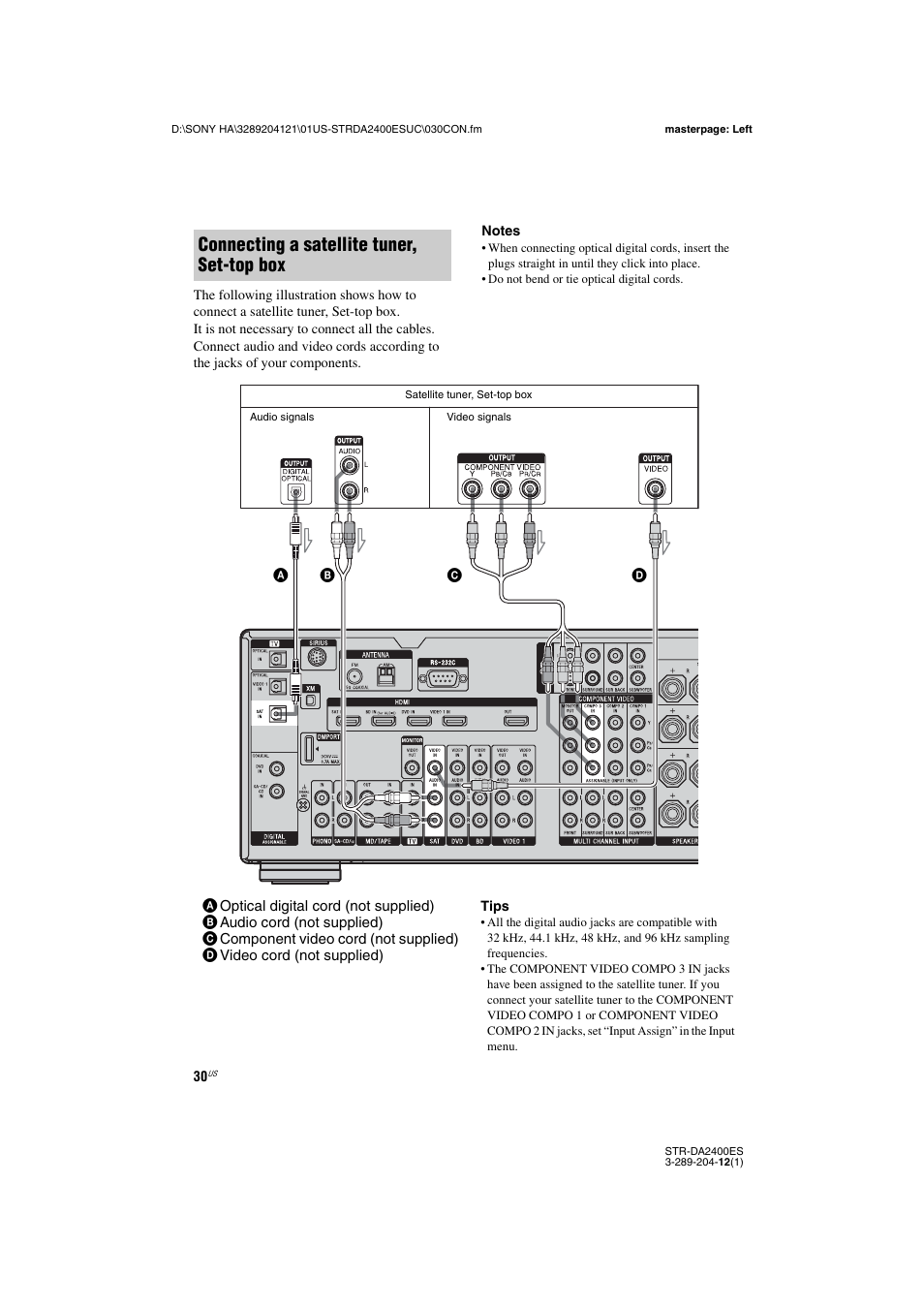Connecting a satellite tuner, set-top box | Sony 3-289-204-12(1) User Manual | Page 30 / 140