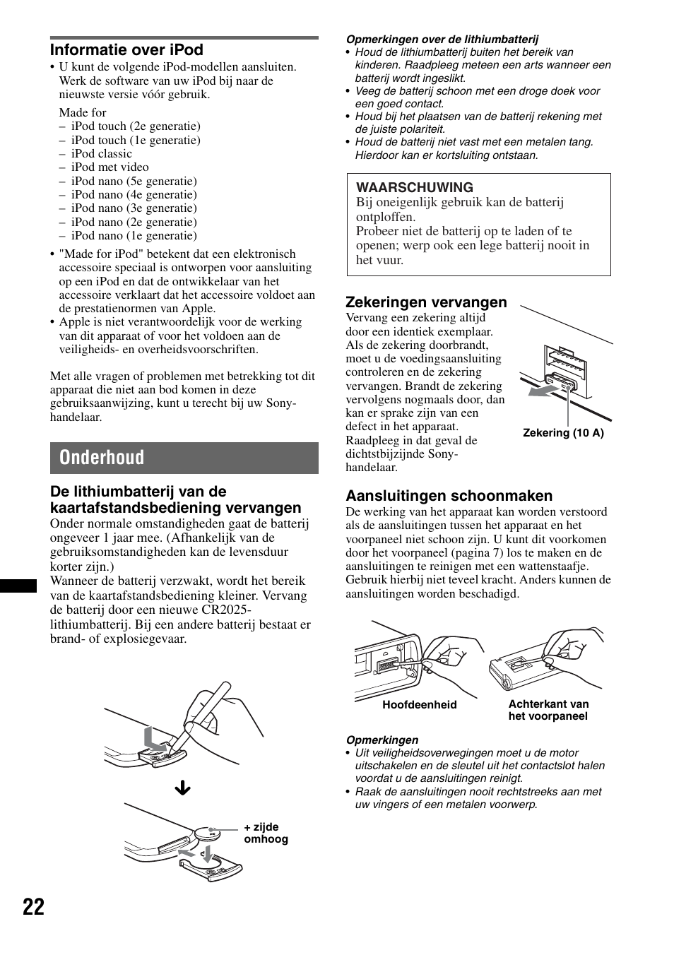 Informatie over ipod, Onderhoud | Sony DSX-S100 User Manual | Page 124 / 132