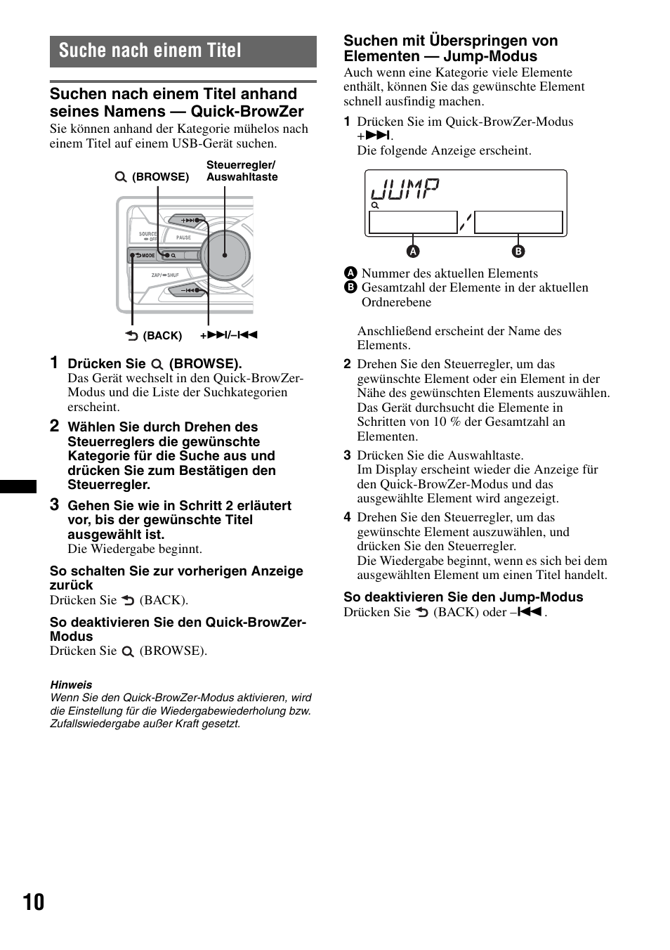 Suche nach einem titel, Seite 10 | Sony DSX-S100 User Manual | Page 34 / 132
