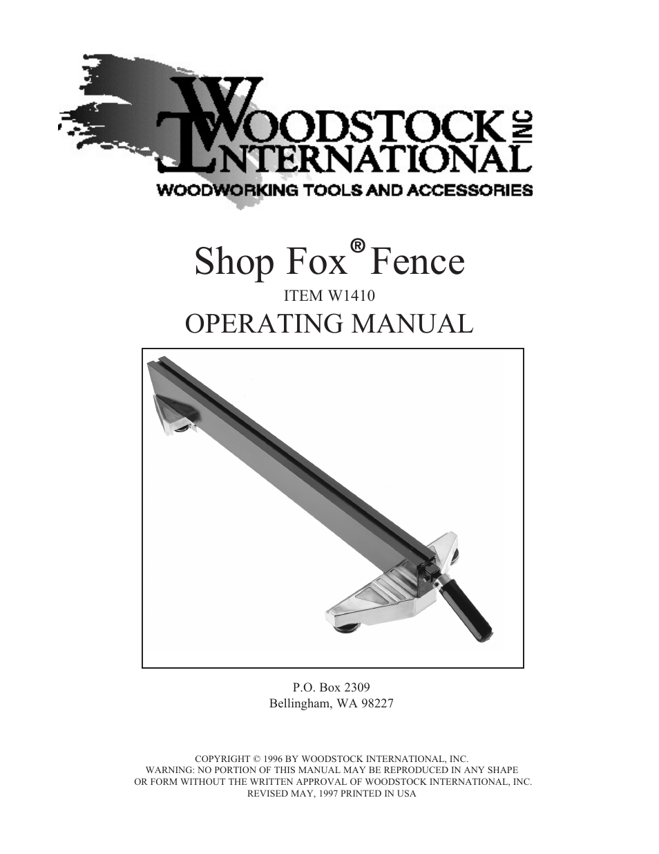 Woodstock International Fox Fense W1410 User Manual | 29 pages