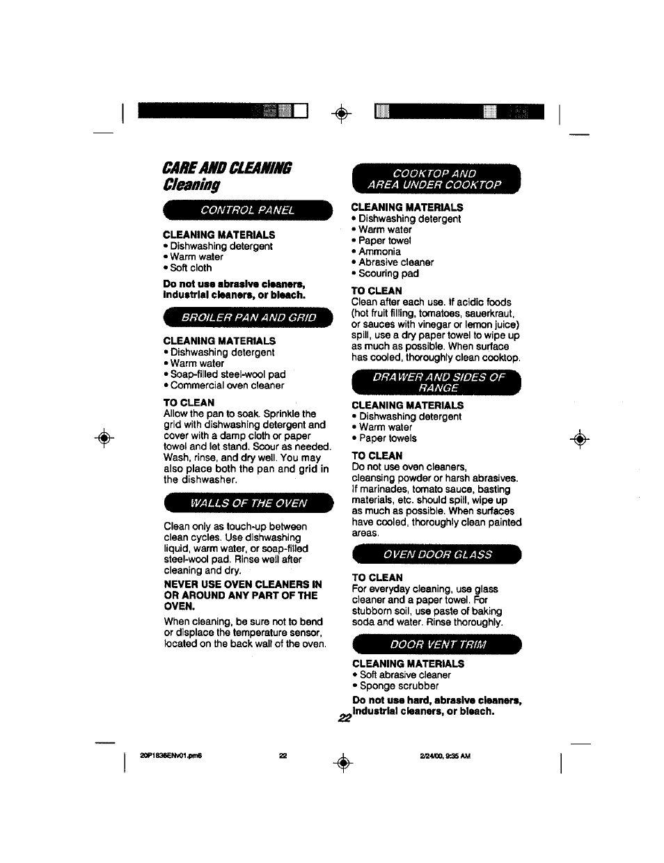 Care and cleaning, Cl^niag | Kenmore 911.93508 User Manual | Page 22 / 34