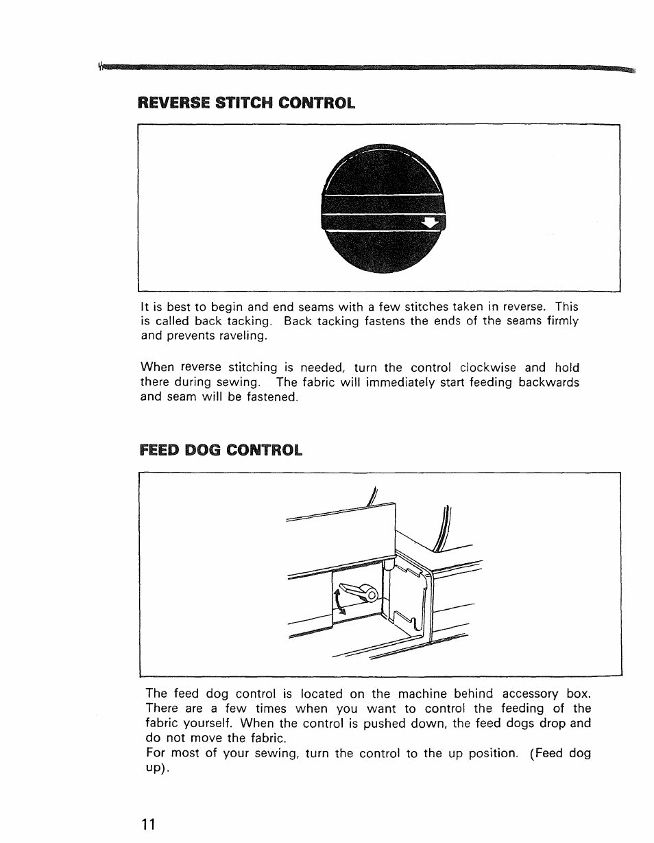 Reverse stitch coiytrol, Feed dog control | Kenmore 1030 User Manual | Page 12 / 46