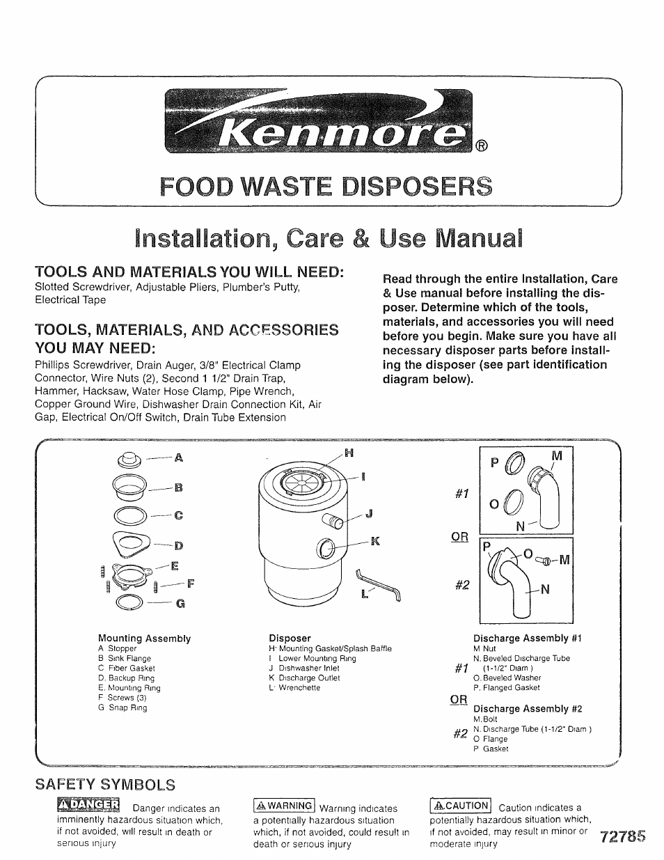 Kenmore 72785 User Manual | 8 pages