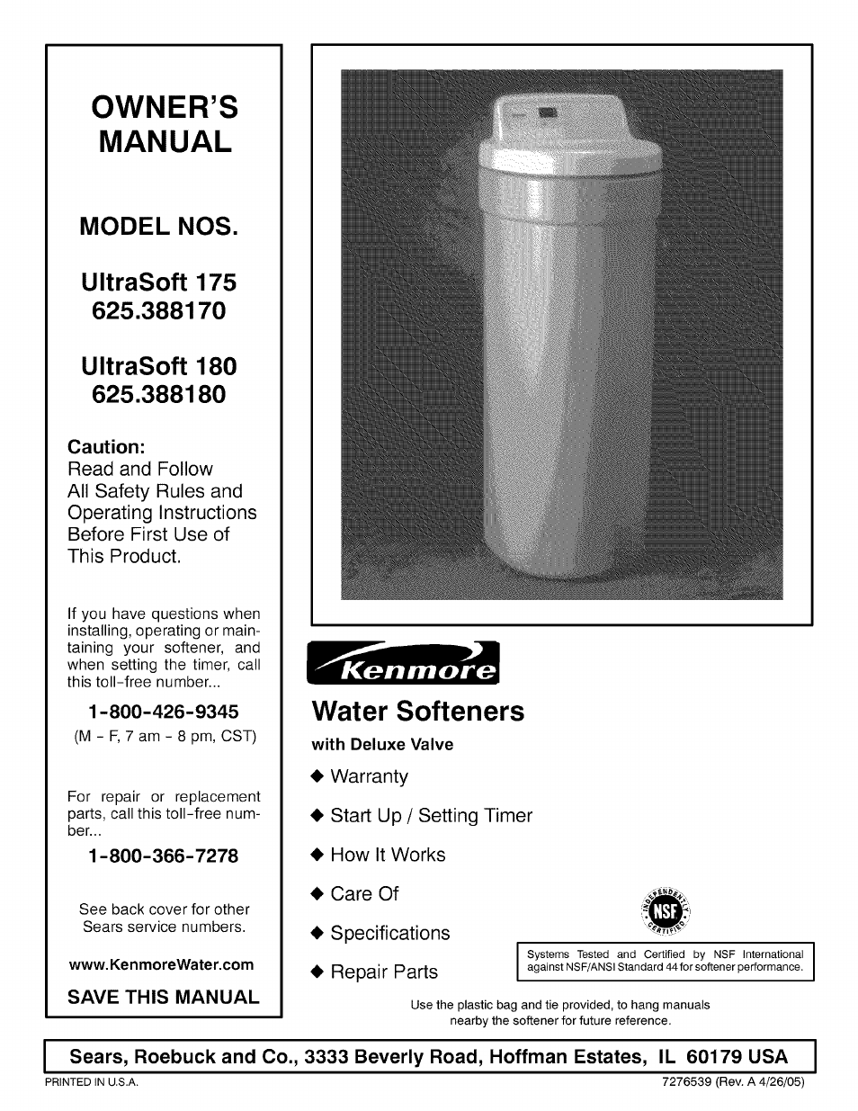 Kenmore ULTRASOFT 175  625.388170 User Manual | 32 pages