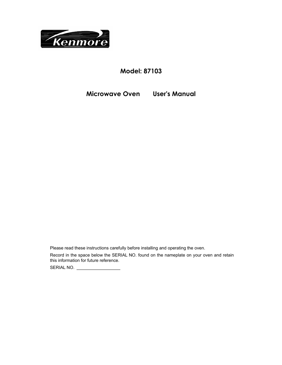 Kenmore 87103 User Manual | 14 pages