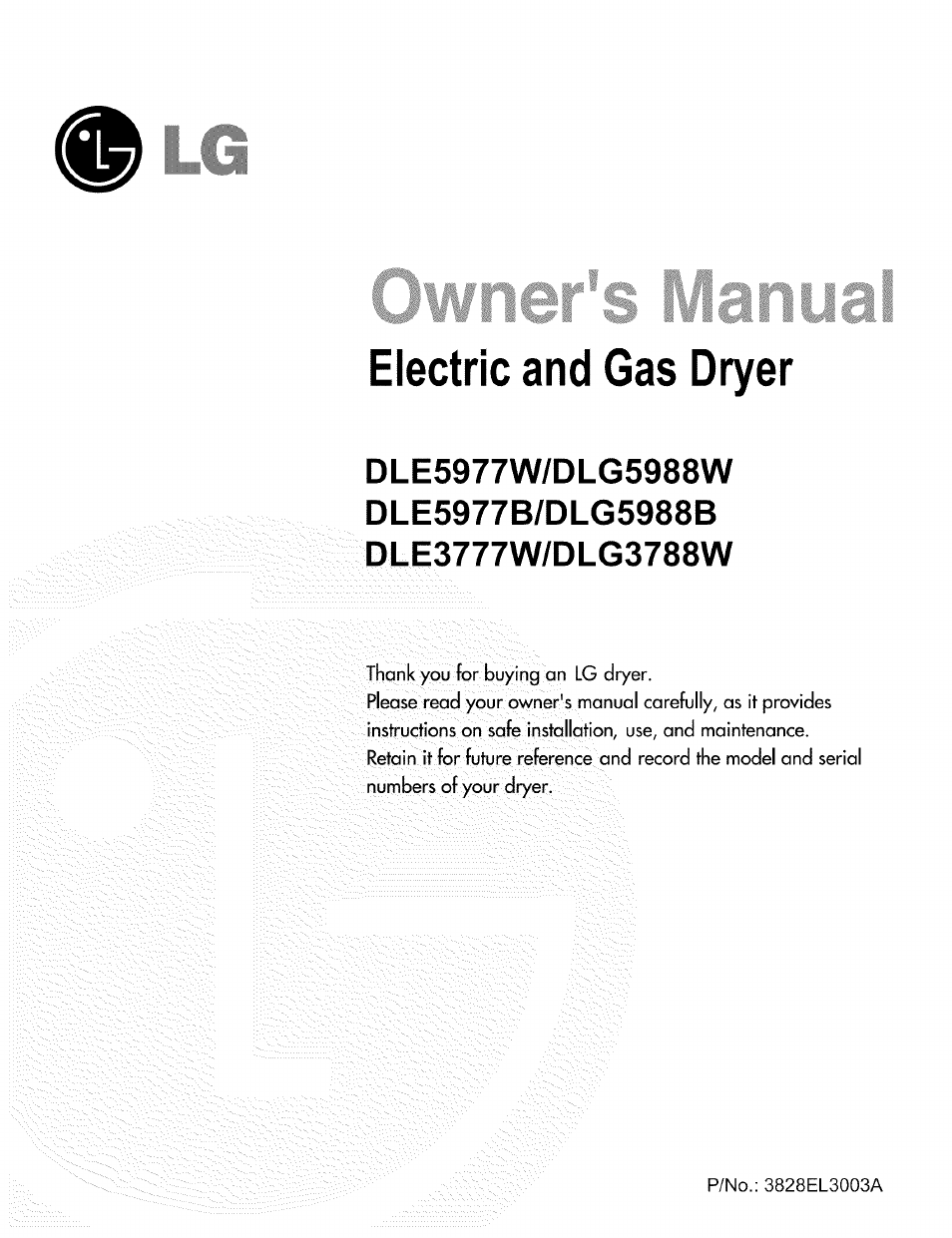 LG ELECTRIC AND GAS DRYER D 5988W User Manual | 32 pages