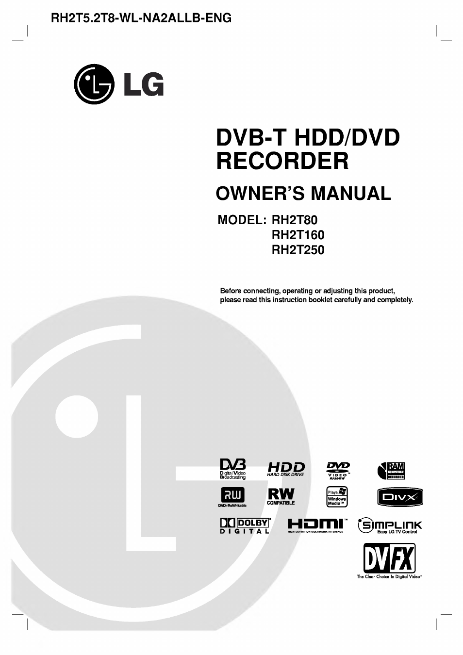 LG RH2T160 User Manual | 41 pages