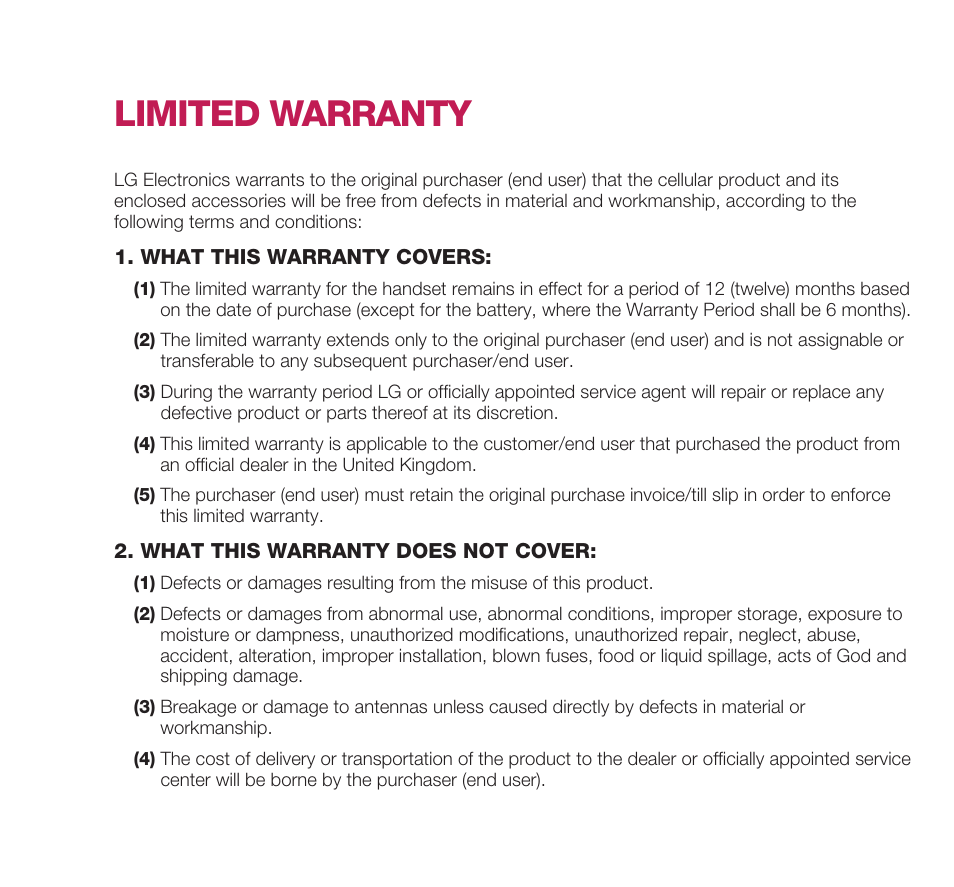 Limited warranty | LG U8360 User Manual | Page 3 / 140