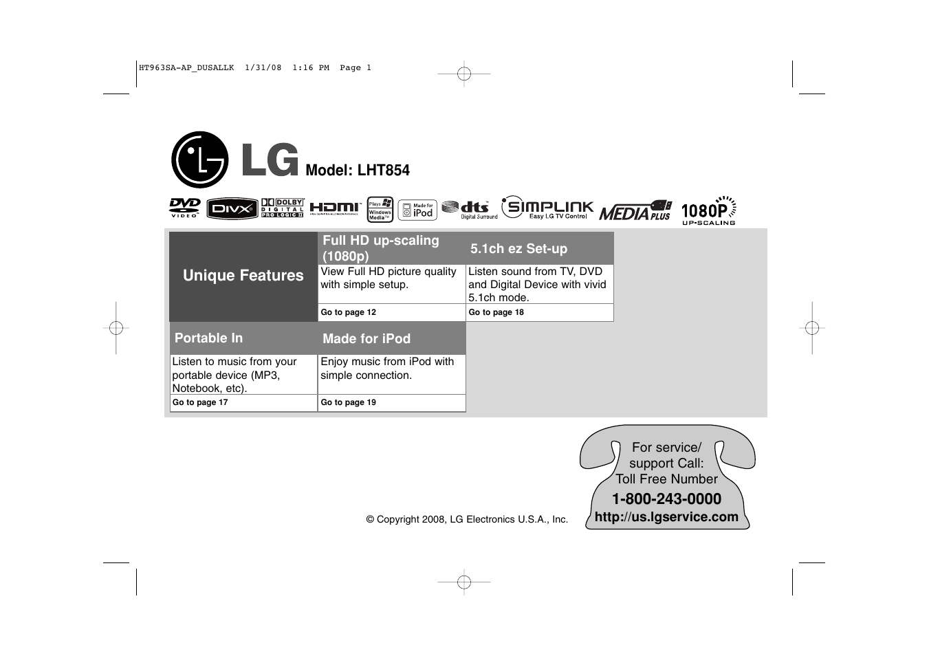 LG LHT854 User Manual | 25 pages