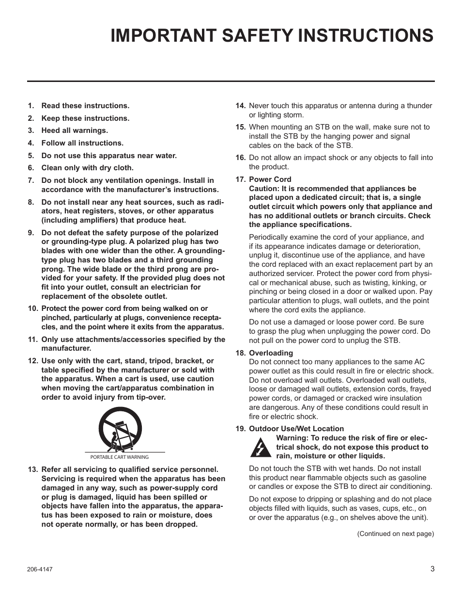 Important safety instructions | LG STB1000 User Manual | Page 3 / 86