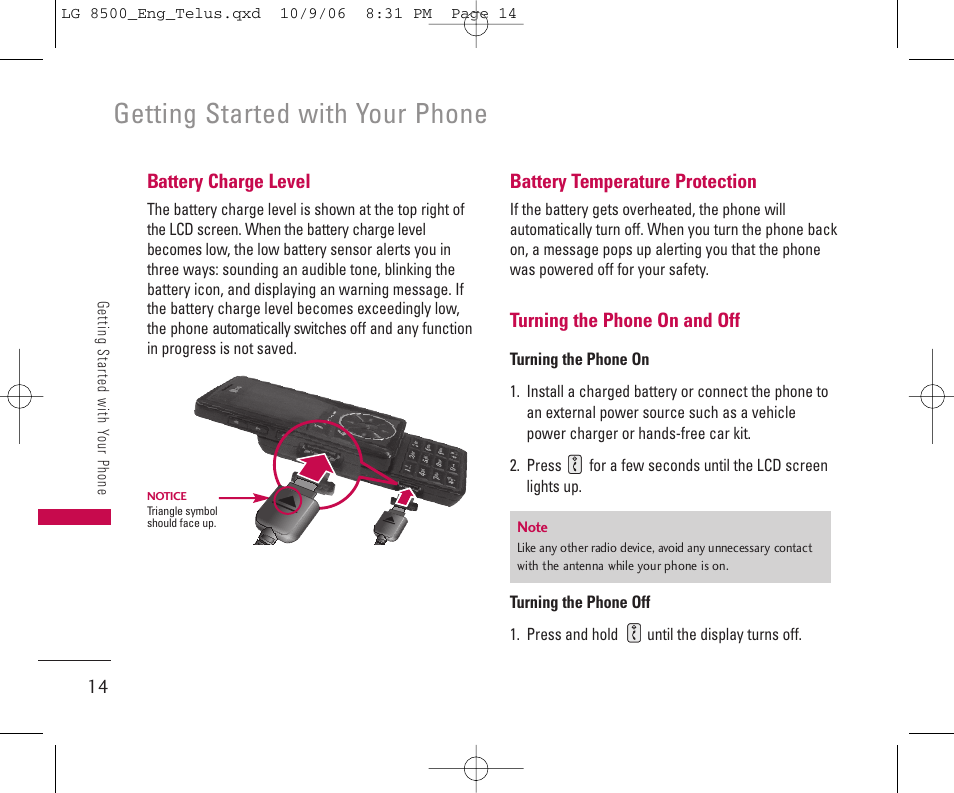 Getting started with your phone | LG 8500 User Manual | Page 15 / 81