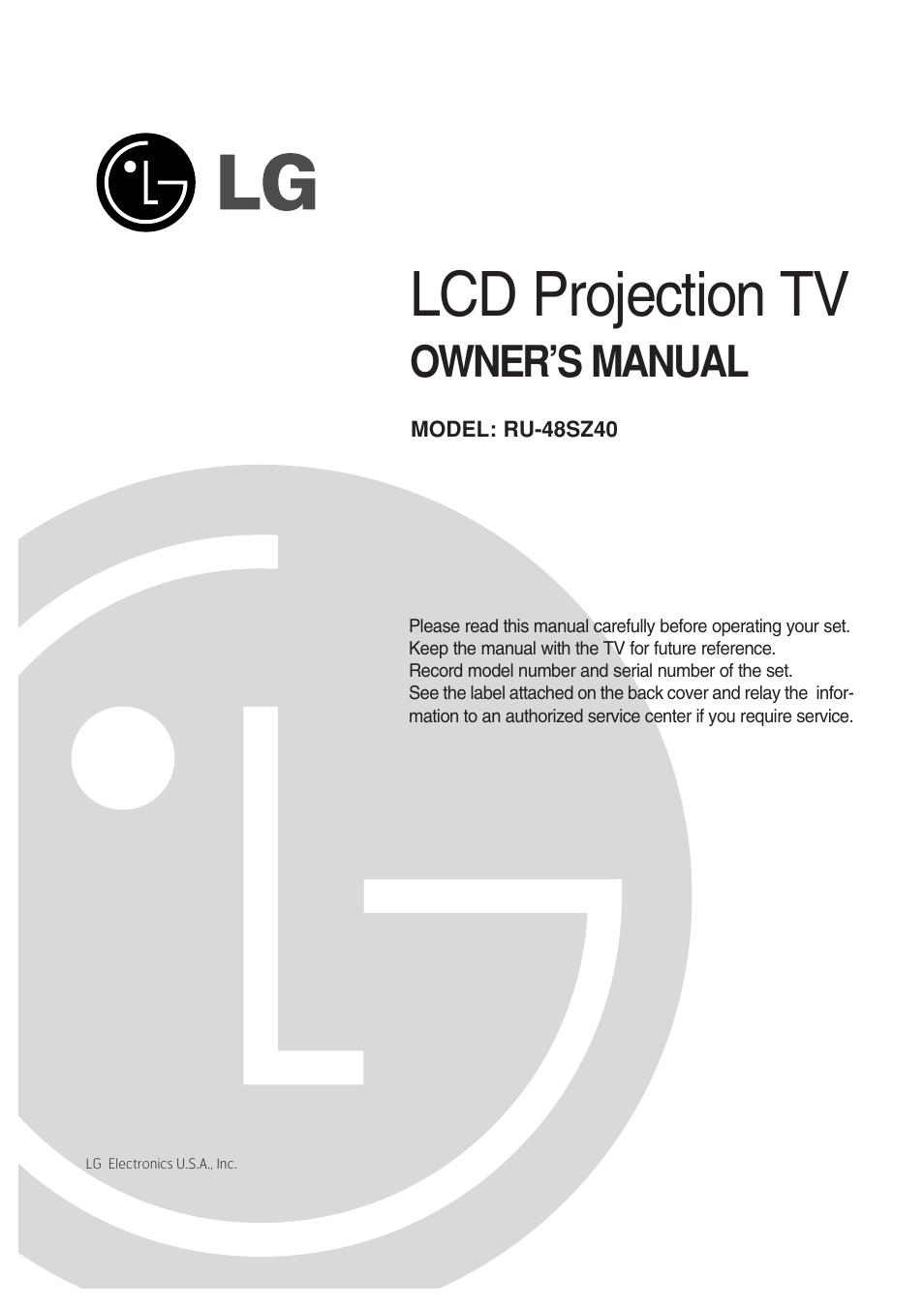 LG RU-48SZ40 User Manual | 60 pages