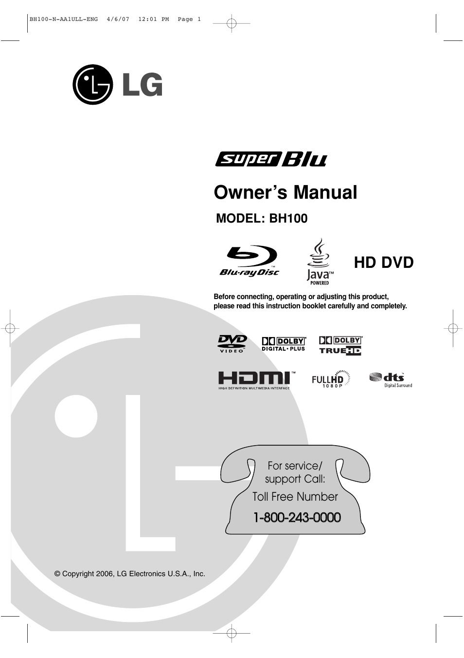 LG BH100 User Manual | 32 pages
