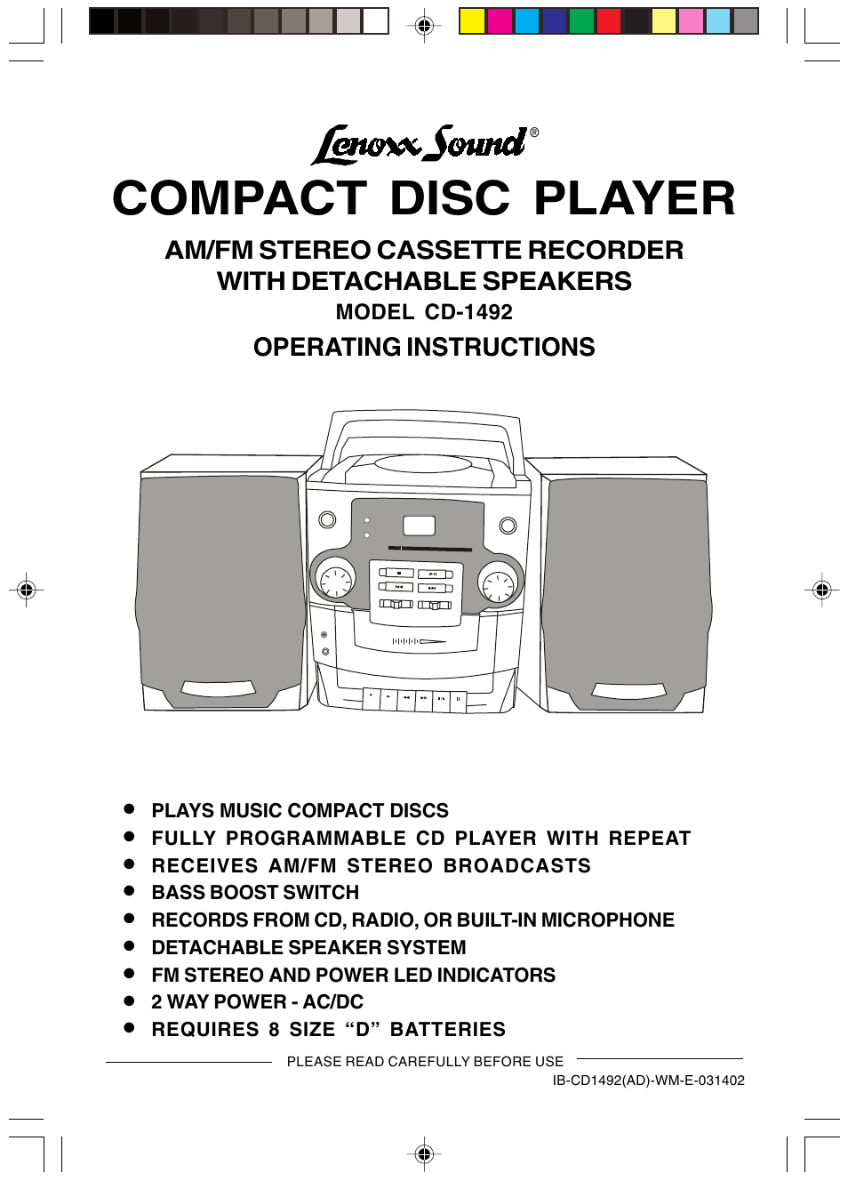 Lenoxx Electronics CD-1492 User Manual | 20 pages