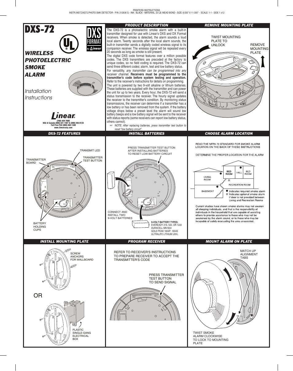 Linear DXS FORMAT DXS-72 User Manual | 2 pages