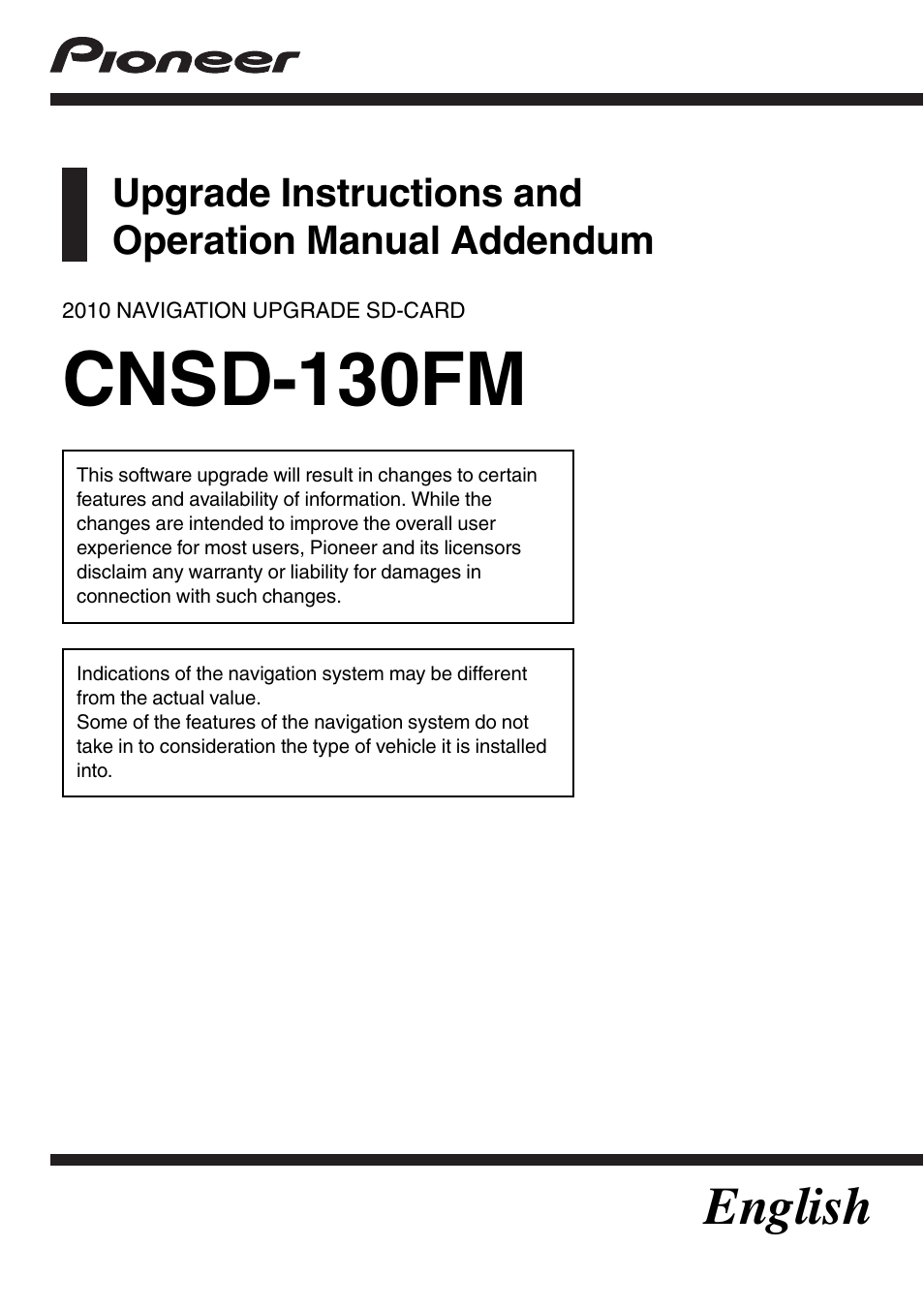 Pioneer 2010 NAVIGATION UPGRADE SD-CARD CNSD-130FM User Manual | 144 pages