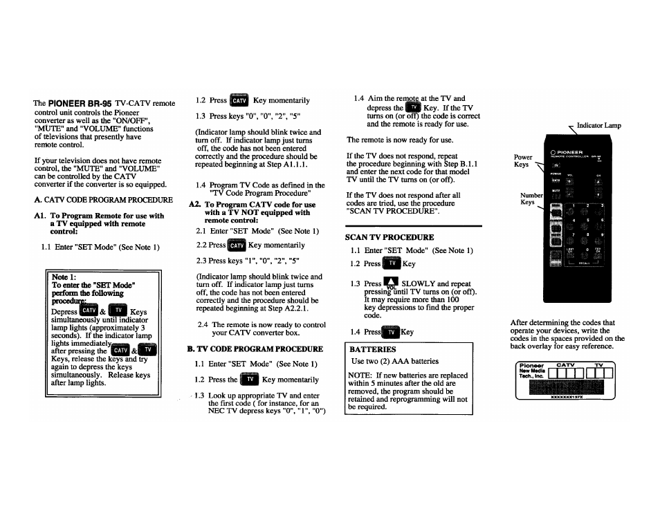 Pioneer BR-95 User Manual | 2 pages