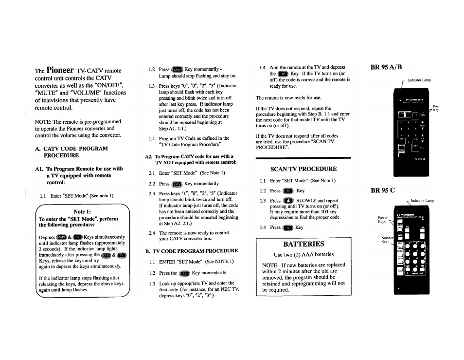 Pioneer BR-95 B User Manual | 2 pages