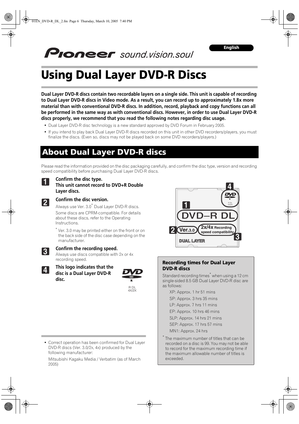 Pioneer DVR-530H User Manual | 2 pages