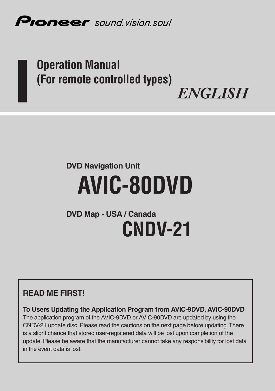 Pioneer DVD Navigation Unit AVIC-80DVD User Manual | 192 pages