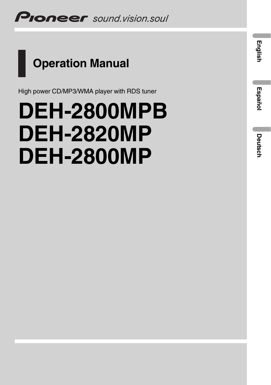Pioneer DEH-2800MPB User Manual | 61 pages