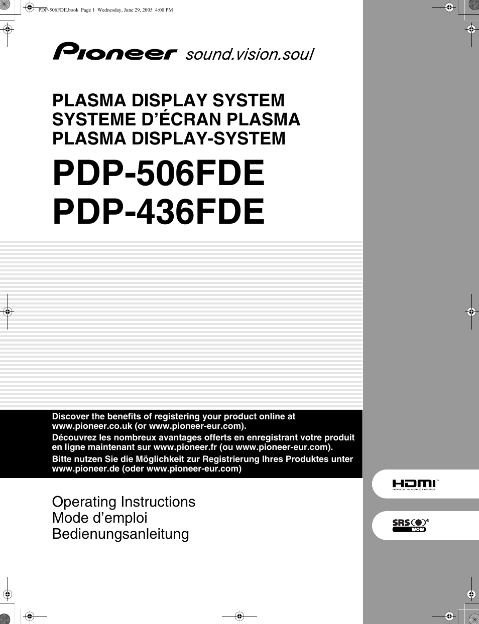 Pioneer PDP-436FDE User Manual | 141 pages