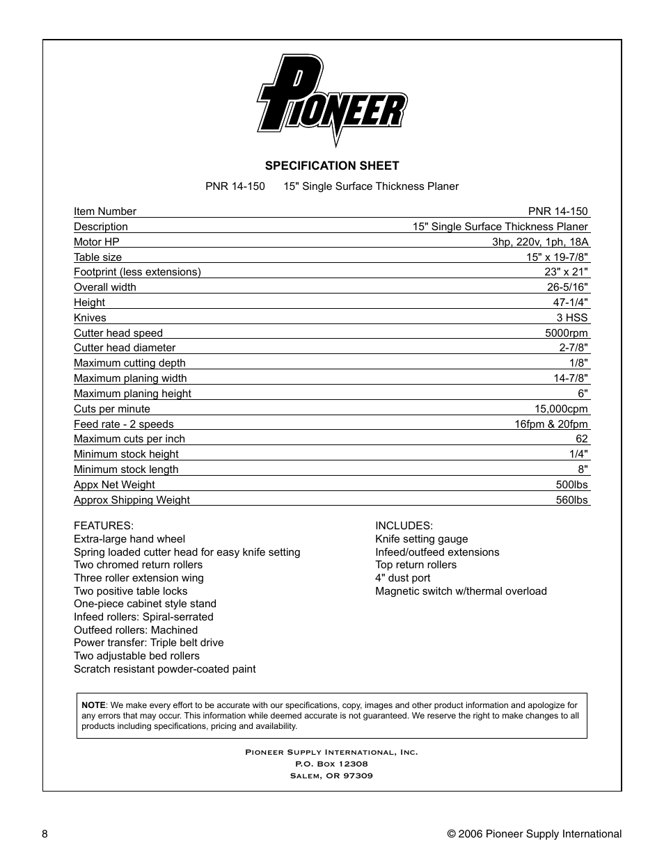 Pioneer PNR 14-150 User Manual | Page 8 / 31