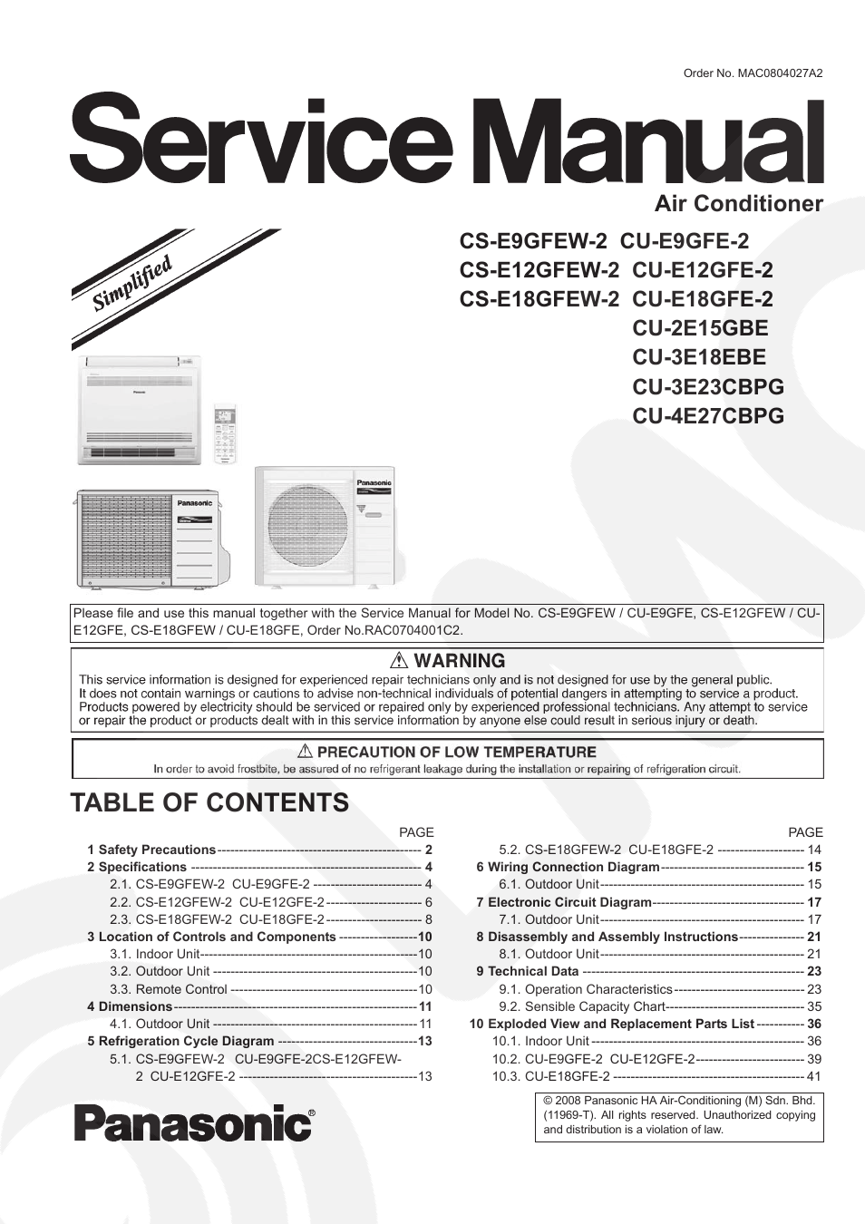Panasonic CS-E9GFEW-2 User Manual | 42 pages