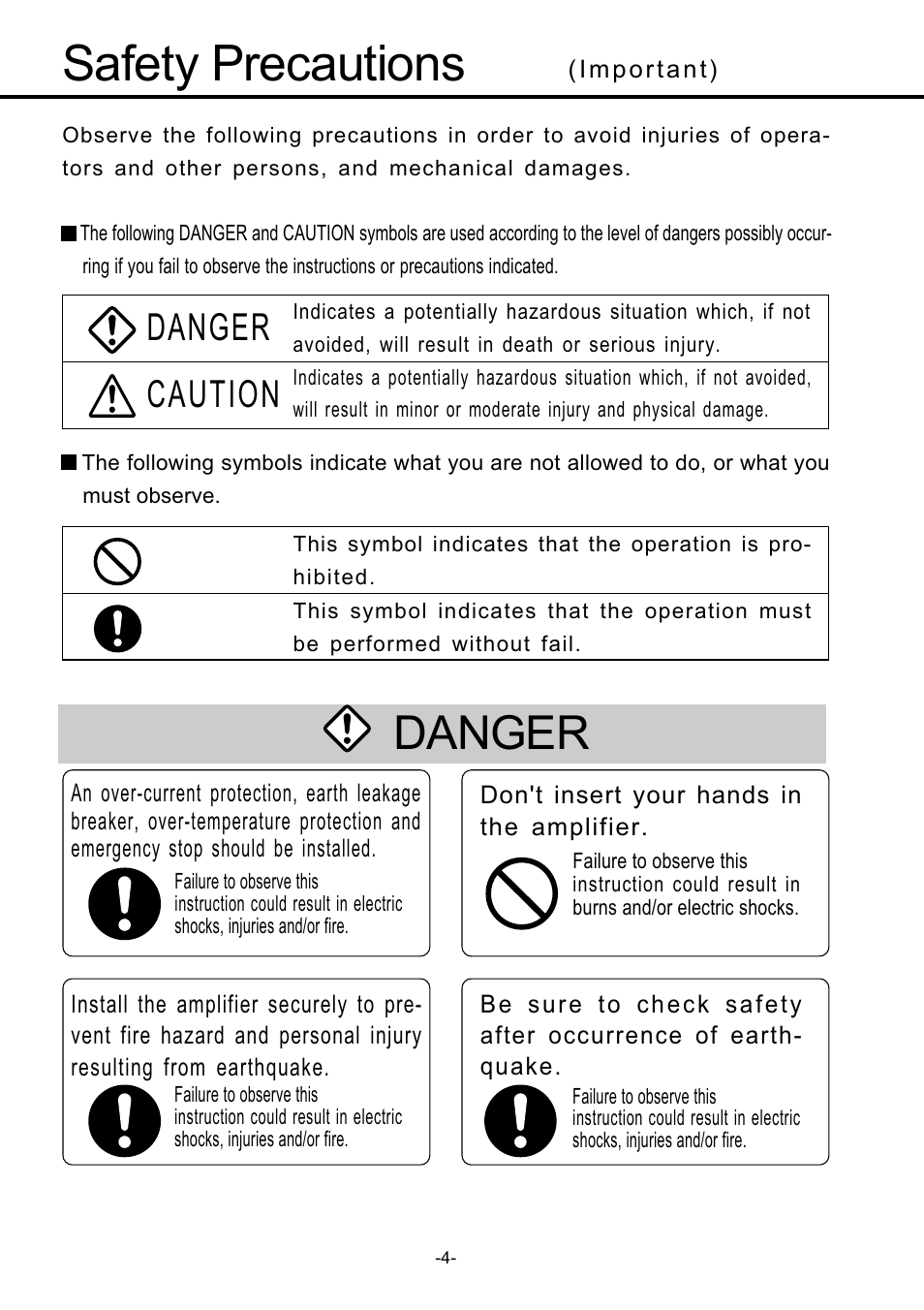 Safety precautions, Safety precautions ••••• 4, Danger | Danger caution | Panasonic MDDDT5540 User Manual | Page 4 / 133